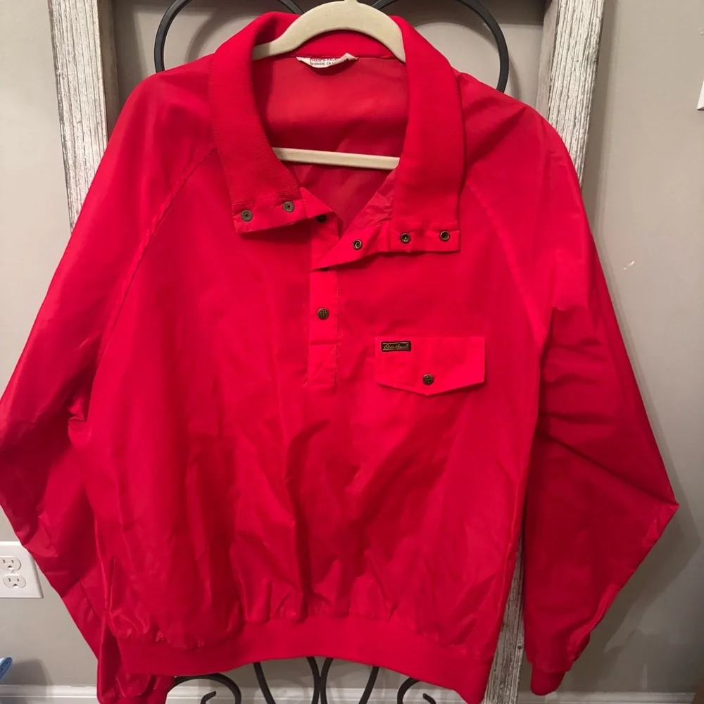 Eddie Bauer Red Pullover Windbreaker Jacket Vintage Nylon Anorak XL